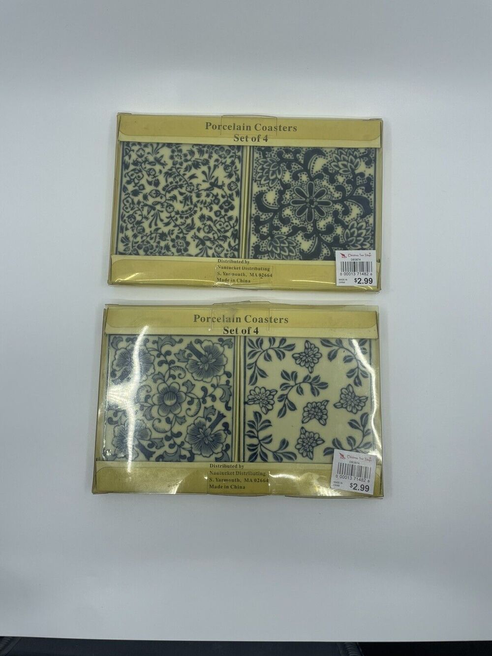 NEW porcelain Coasters Nantucket blue white square 4x4